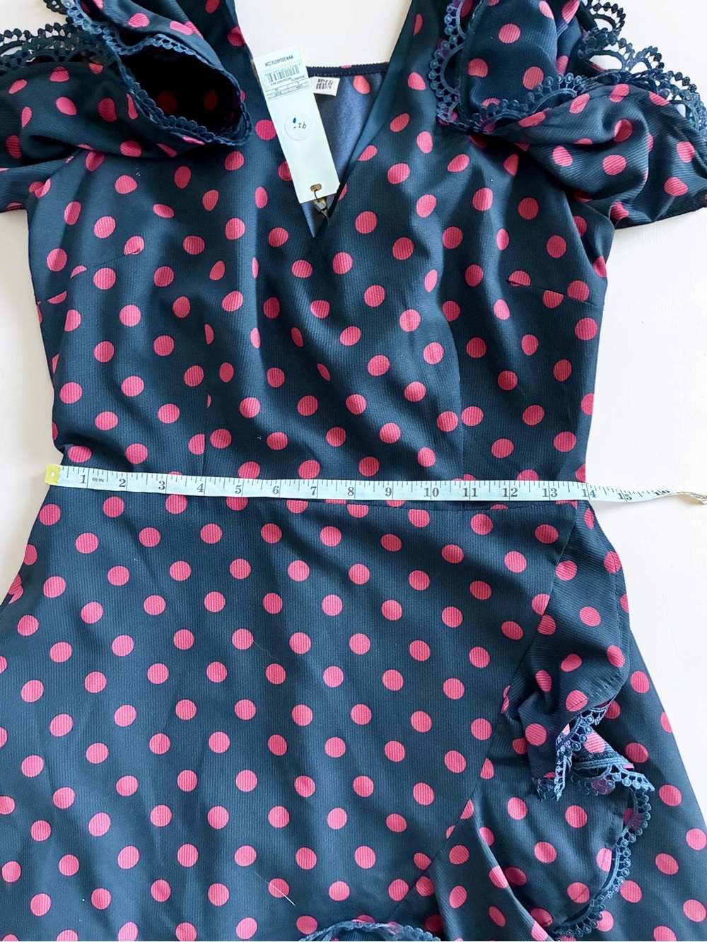 BB Dakota Navy Dress with Red Dot Print and V-Back - Picture 7 of 8